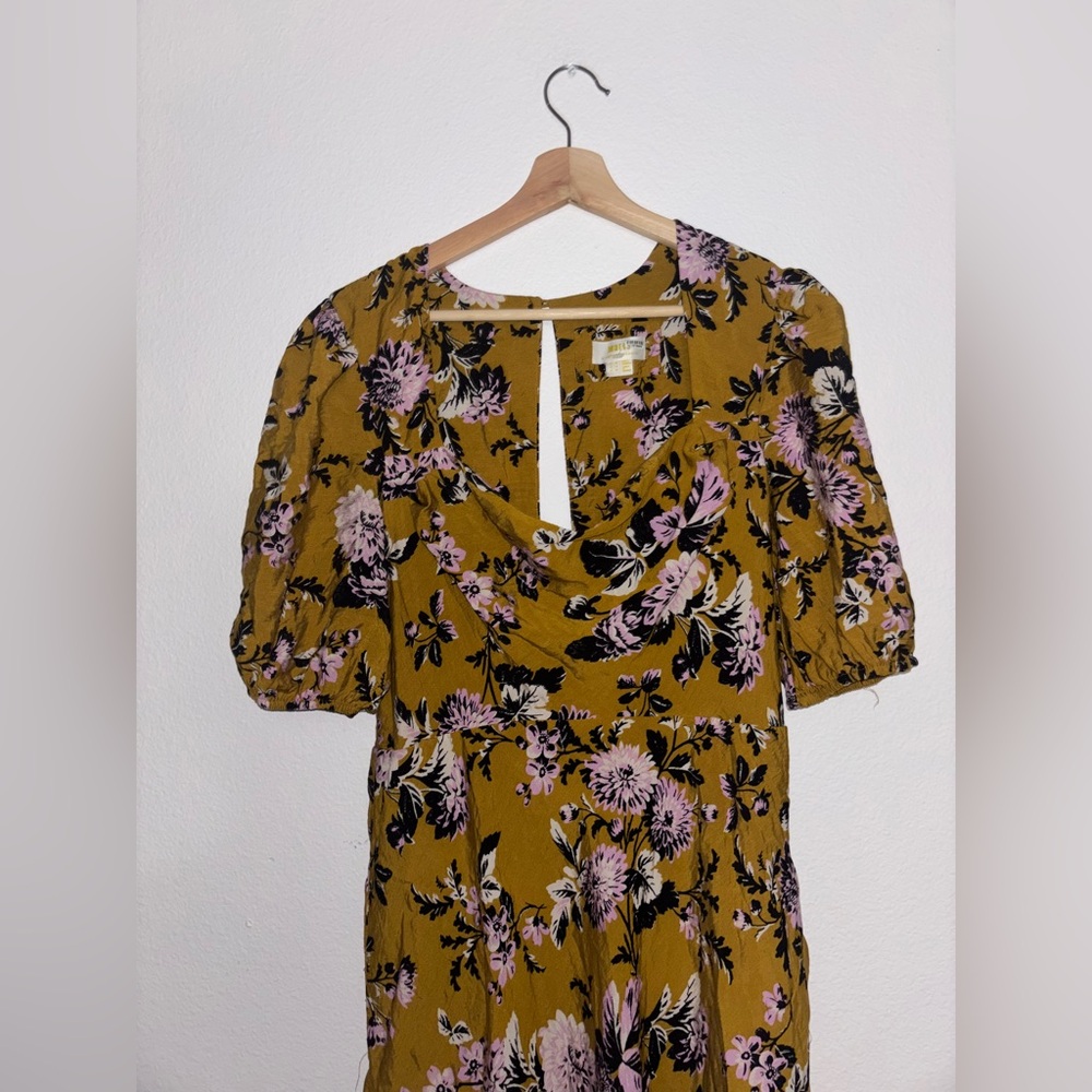 ANTHROPOLOGIE MAEVE PUFF SLEEVE MIDI DRESS IN GOLD size 14 - Picture 4 of 8